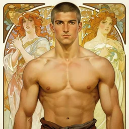 attractive muscular man, short hair, wuxia, colorful, painting by gaston bussiere, craig mullins, greg rutkowski, alphonse mucha