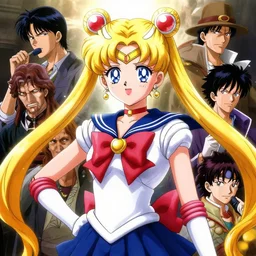 highly detailed vfx portrait of sailor moon!!! by eiichiro oda!, stephen bliss, greg rutkowski, loish, rhads, beeple, makoto shinkai, tom bagshaw, alphonse mucha, sharp focus, art by artgerm and greg rutkowski, stanley kubrick, backlit, harsh overhead sunlight,
