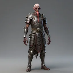 orient ， full - body statue ， character design ， full body portrait ， armour ， weird, devilish, sinister, emaciated, red with long tongue, smile, octane rendering ， super detailed ， photo realism ， in the style of daniel gerhart and krenz cushart