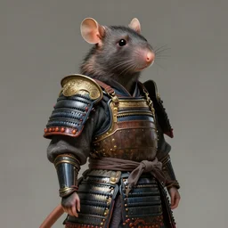 a anthropomorphic rat warrior, wearing samourai armor, diffuse lighting, fantasy, intricate, elegant, highly detailed, lifelike, photorealistic, digital painting, artstation, illustration, concept art, smooth, sharp focus, naturalism, trending on byron's - muse and national - geographic, by greg rutkowski and greg staples