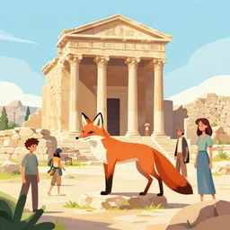 a fox in the ruins of the temple in jerusalem, clean cel shaded vector art. shutterstock. behance hd by lois van baarle, artgerm, helen huang, by makoto shinkai and ilya kuvshinov, rossdraws, illustration
