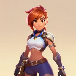 portrait of Tracer from Overwatch, centered, face forwards, professional art, detailed digital art, 2d, stylized, beautiful, colorful, clean, warm lighting, Krita, Artstation, Pinterest