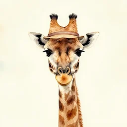 A portrait of a giraffe with a beautiful hat, watercolor, wallpaper HD