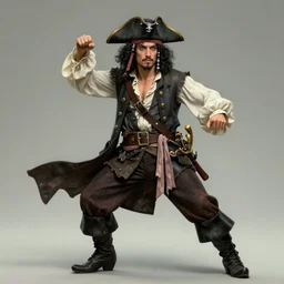 rgb, thin, model, short black curly hair, round face, pirate clothes, amazing composition & dynamic posing, by franz xavier leyendecker, wlop! muted colors, highly detailed, fantasy art by craig mullins, thomas kinkade cfg _ scale 9