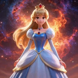 Princess rosalina, anime painting, 3d render, hyper realistic, dramatic lighting, the sky is a nebula on fire, 8k hdr pixiv dslr photo by Makoto Shinkai ilya kuvshinov and Wojtek Fus, digital art, concept art,