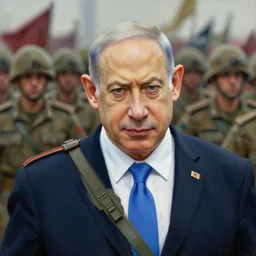 insanely detailed painting of benjamin netanyahu leading an army, depth of field, natural lighting, high contrast art, benjamin netanyahu, by ted nasmith