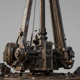 ancient broken drilling rig machine, close up peter mohrbacher, featured on artstation, octane render, cinematic, rugged, intricate, 8 k