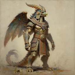 detailed full body concept art illustration, oil painting on canvas of a mayan quetzalcoatl, biomutant, dystopian, micro detail, octane render, 4K