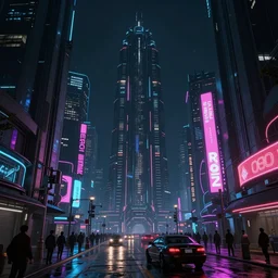 concept art of a magnificent dark neon futuristic cyberpunk city bustling street at night cyberart in the style of liam wong in the film akira rendered in octane, 3 d render, trending on cgsociety, blender 3 d, displacement mapped, sharp focus