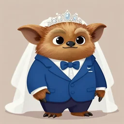 a cute illustration of gizmo from the movie gremlins wearing a blue wedding suit and looking proud, digital art, trending on artstation