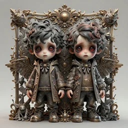creepy twin boys, cute:: by beeple and James Gilleard and Justin Gerard :: ornate, dynamic, particulate, intricate, elegant, highly detailed, centered, artstation, smooth, sharp focus, octane render, 3d