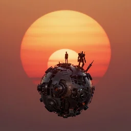 Double Sunset on a mechanical planet, large  twin sunset, cinematic, rendered by simon stålenhag, rendered by Beeple, Makoto Shinkai, syd meade, star wars, inspired by Gundam, environment concept, digital art, unreal engine, 3 point perspective, WLOP, trending on artstation, low level, 4K UHD image, octane render,