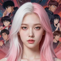 half - voidcore symmetrical woman with cute - fine - face, pretty face, white and pink hair, realistic shaded perfect face, extremely fine details, by realistic shaded lighting, dynamic background, poster by ilya kuvshinov katsuhiro otomo, magali villeneuve, artgerm, jeremy lipkin and michael garmash and rob rey, pascal blanche, kan liu