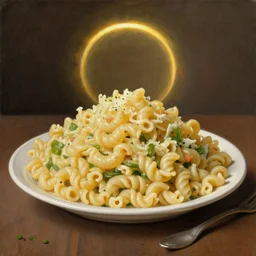 still life painting of a macaroni salad, halo, epic, masterpiece, sharp focus