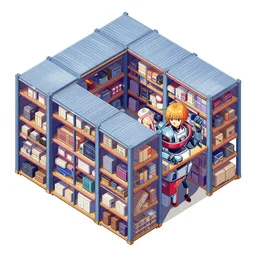 isometric cyborg warehouse, sprite, graphic novel, visual novel cg, 8 0 s anime vibe, kimagure orange road, maison ikkoku, trending on artstation, 2 d hd, 3 2 x 3 2