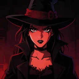 neo - noir, cell shaded, portrait of a woman magician, dark background, dramatic bold lighting, solid colors, detailed, very thick black line art, dark shadows, sharp edges, artstation, photoshop, trending, grunge, high contrast, octane render, cartoon, graphic novel, dark background