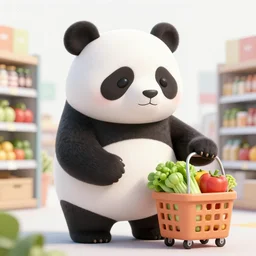 a humanoid panda buying groceries, digital art, trending on artstation and unreal. engine