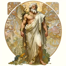 painted portrait of rugged zeus greek god, [ white hair ] [ armbands ] masculine mature [ mountain vines ] handsome imposing [ full body ] burly robe fantasy intricate elegant detailed rule of thirds fibonacci digital painting trending artstation concept art sharp focus illustration art by alphonse mucha greg rutkowski