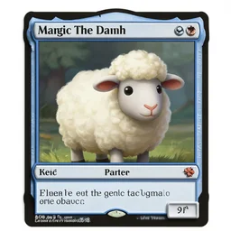 A cute sheep as a Magic the Gathering card, MTG, card art by Greg Staples