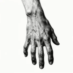 the withered hand, a rotting severed hand, 5 fingers | black and white detailed art-piece | baroque artstyle |