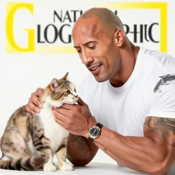 dwayne johnson petting a cat, cover of national geographic magazine