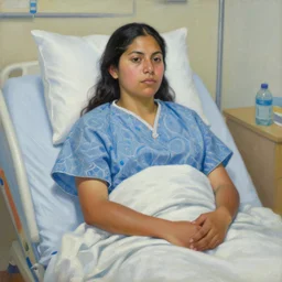 a beautiful mexican american woman recovering from a stay in hospital, 4 k, very detailed, peter doig, painterly