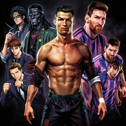anime portrait of Cristiano Ronaldo as a shaman yedi using dark force to eliminate Messi as an anime antagonist by Stanley Artgerm Lau, WLOP, Rossdraws, James Jean, Andrei Riabovitchev, Marc Simonetti, and Sakimichan, trending on artstation
