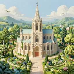 a beautiful and highly detailed fantasy landscape painting of a cathedral in a beautiful garden in a mystical forest, psychedelic, intricate details, epic scale, insanely complex, 8 k, sharp focus, hyperrealism, artstation, cgsociety, by eyvind earle,