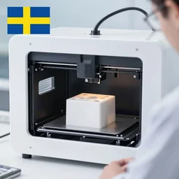 a swedish scientist prints a strange object in a 3 d printer, promotional photo, 4 k.