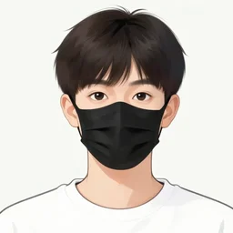portrait of young man wearing black medical mask, style of osamu tezuka