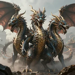 an epic action concept painting by sd ai of an exquisite three headed dragon masterpiece. digital art
