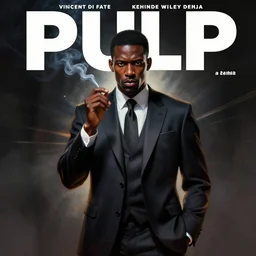 pulp magazine cover of a black man in a suit smoking, dynamic lighting, volumetric lighting, mysterious highly detailed, smooth, digital painting, symmetrical, art by vincent di fate, kehinde wiley, artem demura