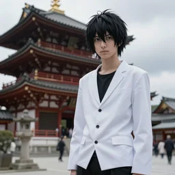 a photo of Ryuk frop death note in a traditional japanese temple, ultra realistic, 4k, cloudy weather - n 4