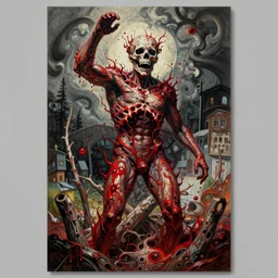 blood enriched by iron, penetrated and scorched, one must withhold he celebrated his doom, highly conceptual figurative art, intricate detailed gouache illustration, controversial postmodern poster art