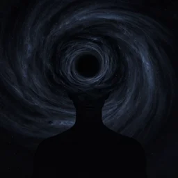 a dark astral being in space with a swirling massive black hole as its head, minimal facial features, portrait, space art, cosmic horror, surrealism, detailed, digital art, fantasy illustration, trending on artstation