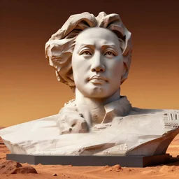 a sculpture of mao zedong's sculpture in cyberfunkcity on mars a made of resin by joe johnston and nilo rodis, highly detailed, dramatic lighting, radiant light, hyperrealism, digital art, artstation, concept art, detailed and intricate environment, wide angle, cinematic lighting