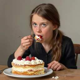 greta thunberg eating cakes painted by hieronymus bosch, detailed digital art, trending on Artstation