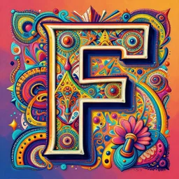 the letter f designed very extravagantly, maximalist painting