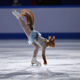 figure skater squirrel in a stunning pose on ice, dramatic lighting
