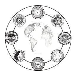 a spiritual complex diagram aboriginal about the cicle of life and death on the earth, clean ink, muy definido, clean design, fibonacci, minimal design, 2 4 0 0 dpi
