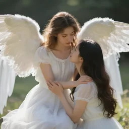 beautiful ethereal angel comforting a woman