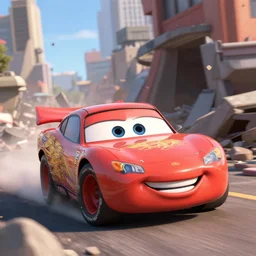 mater from cars driving into a building, rubble, disney pixars cars, mater, unreal engine 5