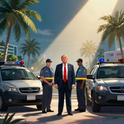 illustration of Donald trump gets arrest by AOC, miami. Illustration