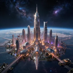 a cosmic city on a flat planet, epic fantasy art, futuristic, glowing stars, cosmic architecture, high definiton, high detail, photo - realistic, ultra realistic, hyper realistic, trending on artstation, deviantart, ultra hd, 4 k uhd, n - 3