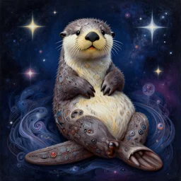a mechanical sea otter, upbeat cosmic painting, elegant intricate digital painting artstation concept art by mark brooks and brad kunkle extreme detailed