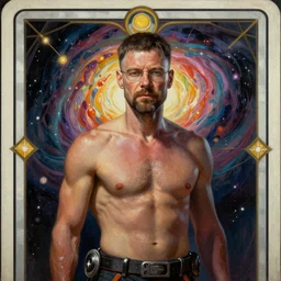 a dramatic, epic, ethereal painting of a handsome shirtless walter white as a cyerpunk cosmonaut | background is the birth of the universe | tarot!! card, art deco, art nouvea | by Mark Maggiori | trending on artstation