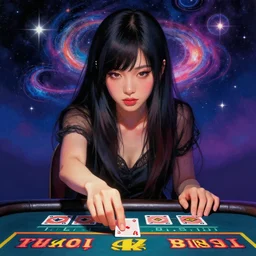 a close up of a casino gambling by inio asano, single subject, beeple and james jean, aya takano color style, 4 k, super detailed, night sky, digital art, digital painting, celestial, majestic, colorful