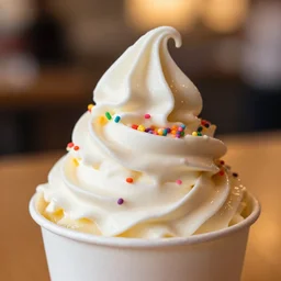 soft serve ice cream swirl in a cup. food photography. colorful sprinkles on top. cinematic, delightful, tasty, beautiful, great lights in behind. realistic. details. canon ef - s 3 5 mm f / 2. 8 macro is stm