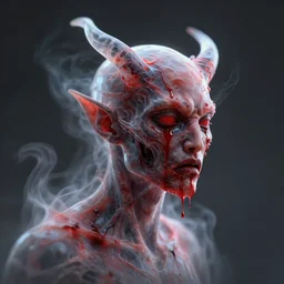 a centered uncut sideview portrait of a demon made of blood sweat and tears. tranclucent. dynamic. motionblur. houdini 3 d 8 k gigapixel render. substance designer. unreal engine. abstract demon face made of smoke blood sweat and tears. inspired by andrei riabovitchev, tomasz alen kopera and rutkowski. rendered by janusz jurek