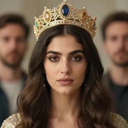 blurred background. close-up portrait of a goddess in crown, by Afarin Sajedi and greg rutkowski